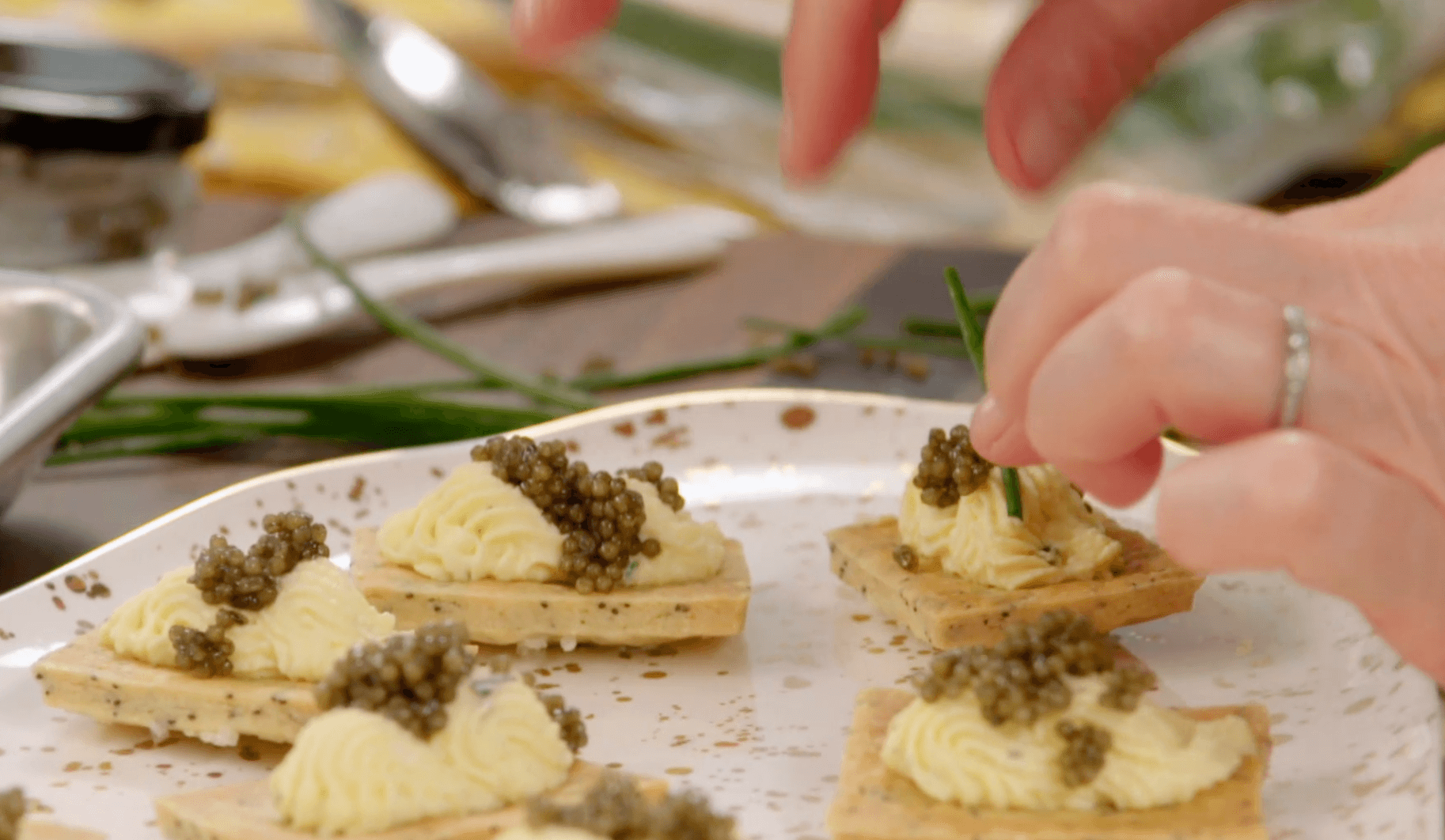 Poppy Seed Crackers with Egg Mousse and Caviar