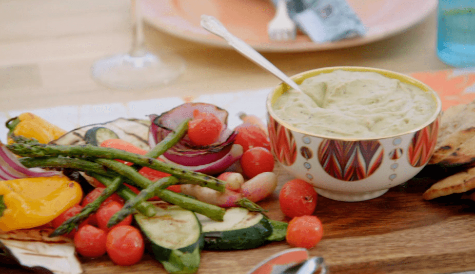 Grilled Summer Vegetables with Avocado-Yogurt Dip