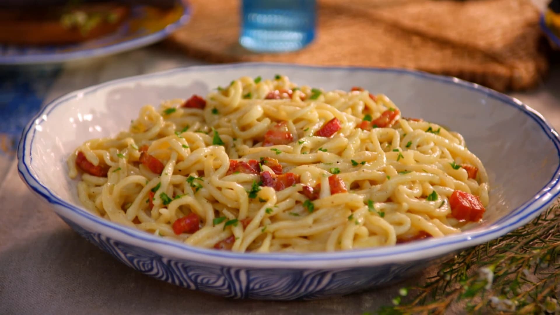 Homemade Pici Pasta with Carbonara Sauce
