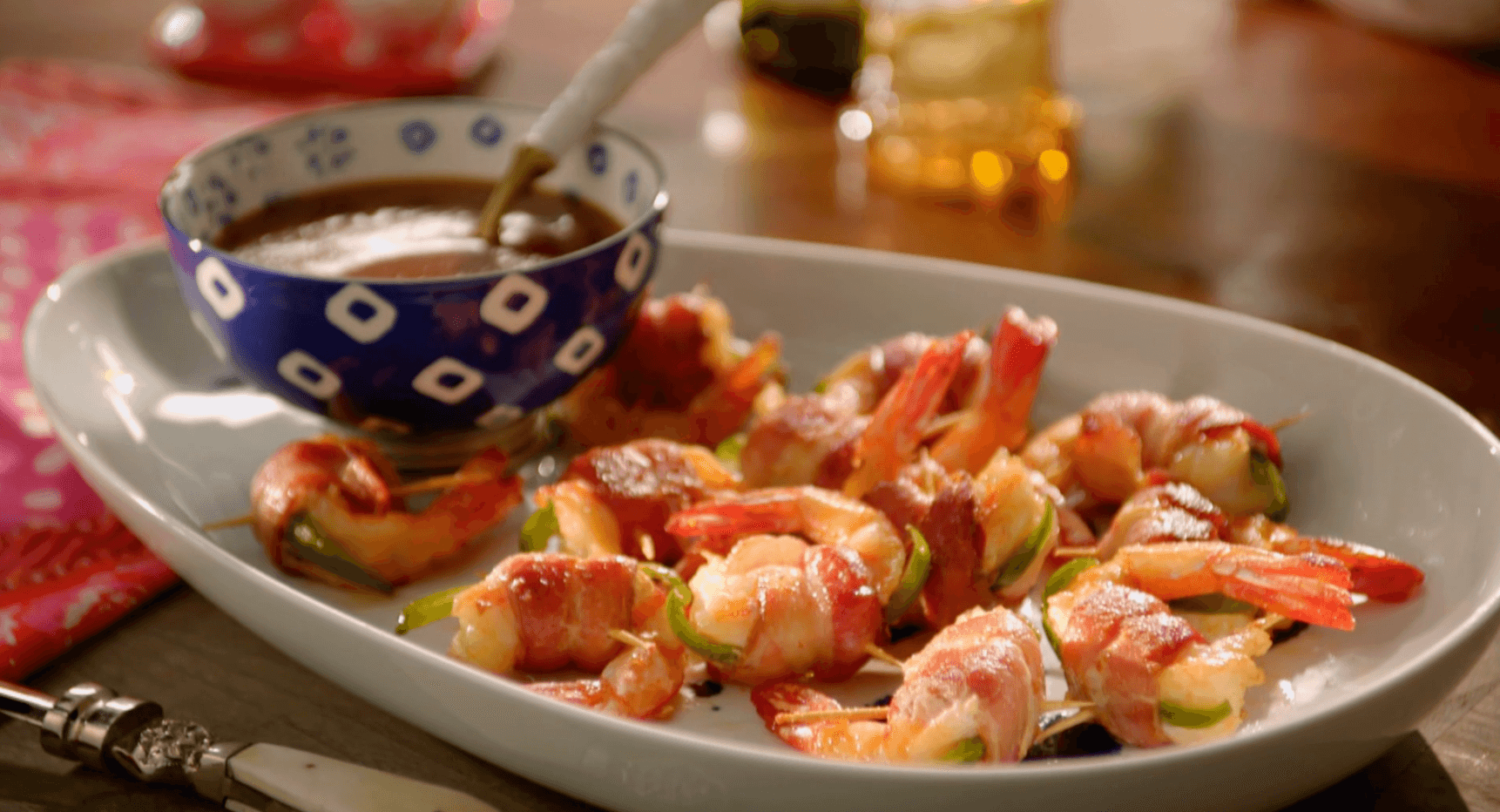 Jalapeno-Stuffed Bacon-Wrapped Shrimp with Cherry Cola Barbecue Sauce